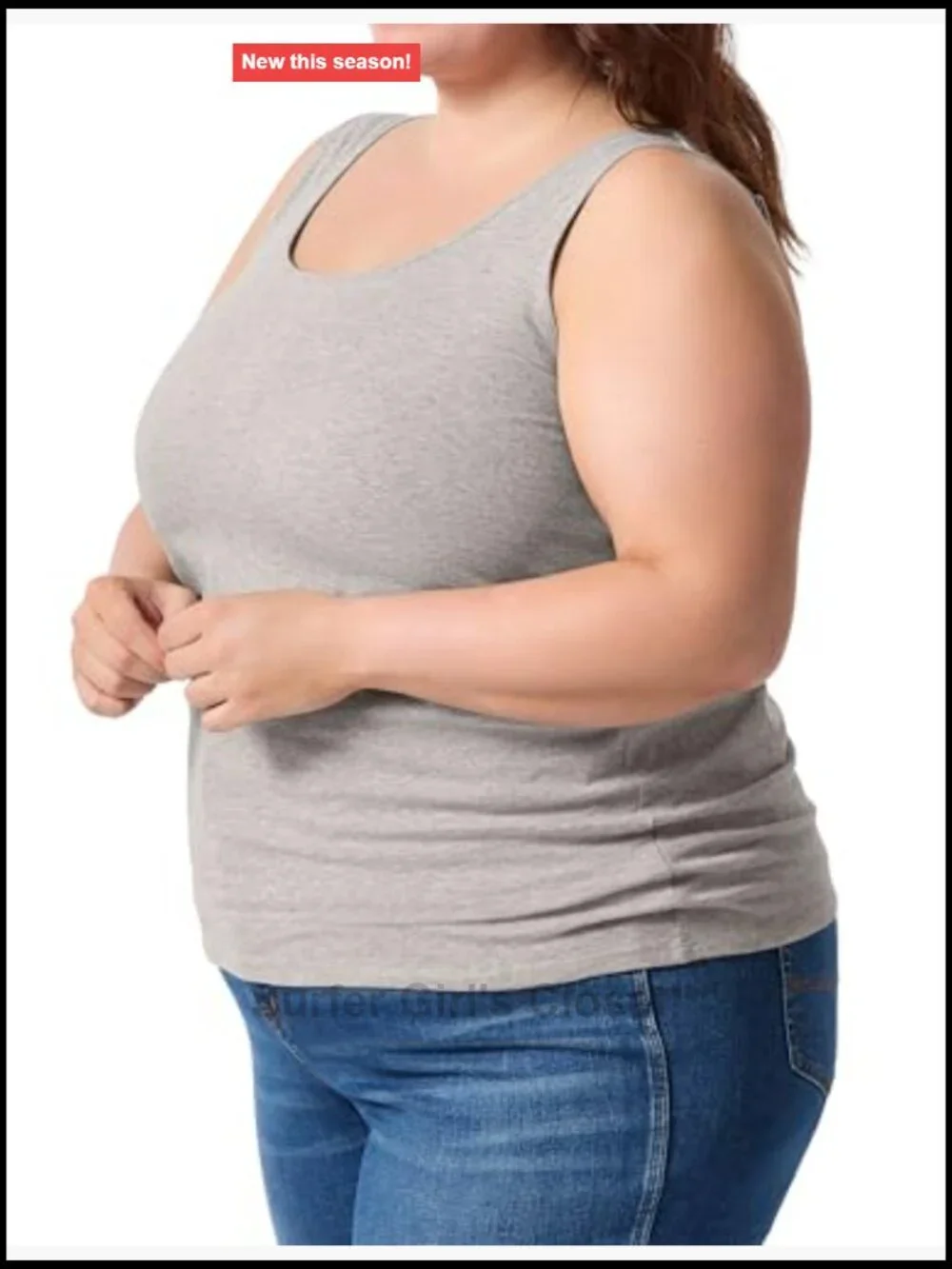 Women's Plus Size Cotton Spandex Tank Top with Built-in Shelf Bra, No-Yank,